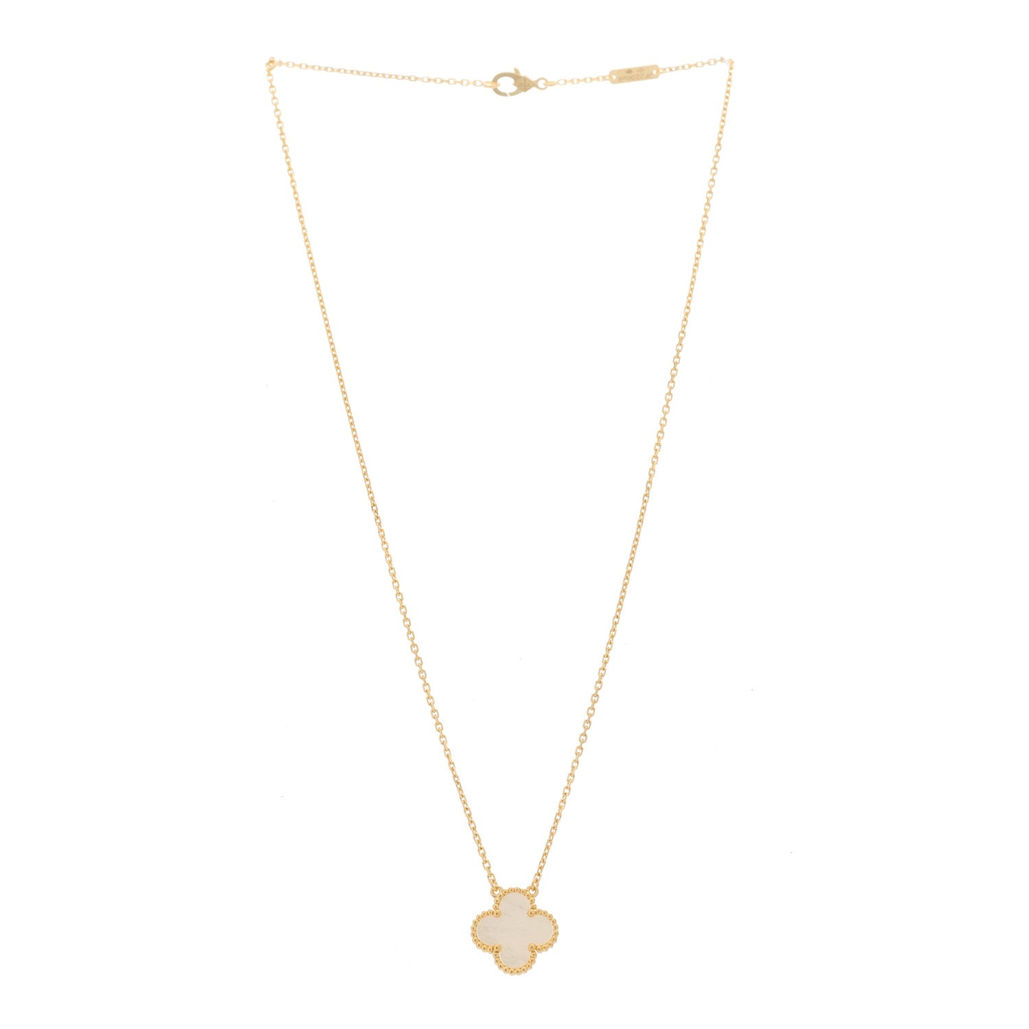 Van Cleef & Arpels 18K Yellow Gold Mother of Pearl Vintage Alhambra Pendant Necklace 3 of 6