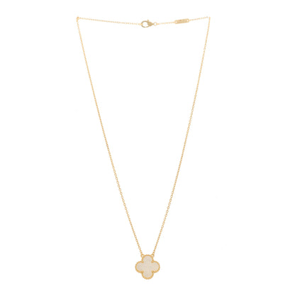 Van Cleef & Arpels 18K Yellow Gold Mother of Pearl Vintage Alhambra Pendant Necklace 3 of 6