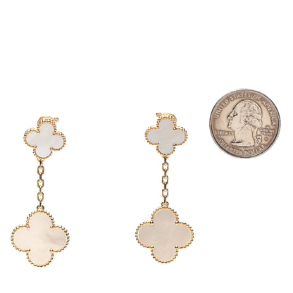 Van Cleef & Arpels 18K Yellow Gold Mother of Pearl 2 Motifs Magic Alhambra Earrings 2 of 6