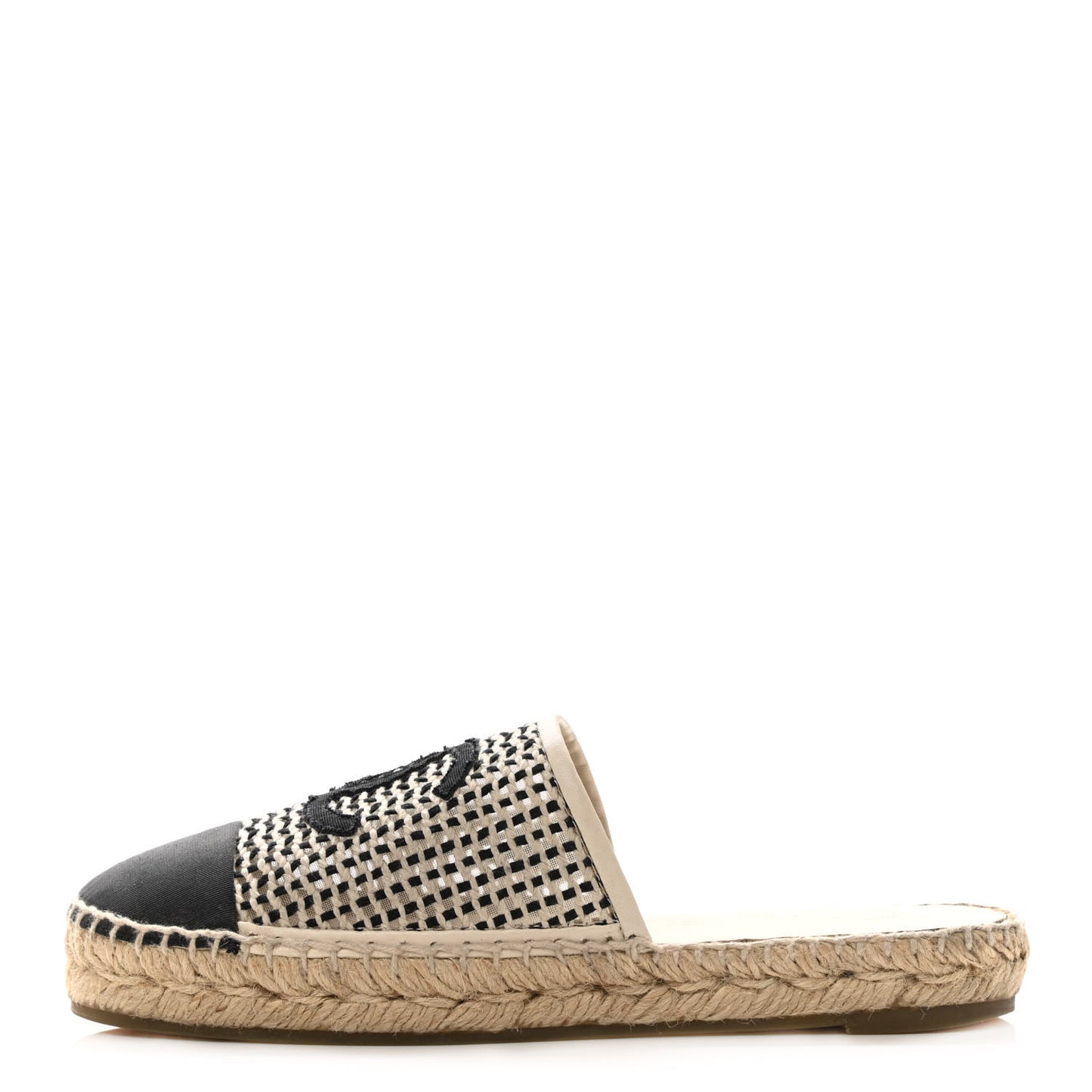 Mesh Grosgrain CC Espadrilles Mule 36 Beige Black