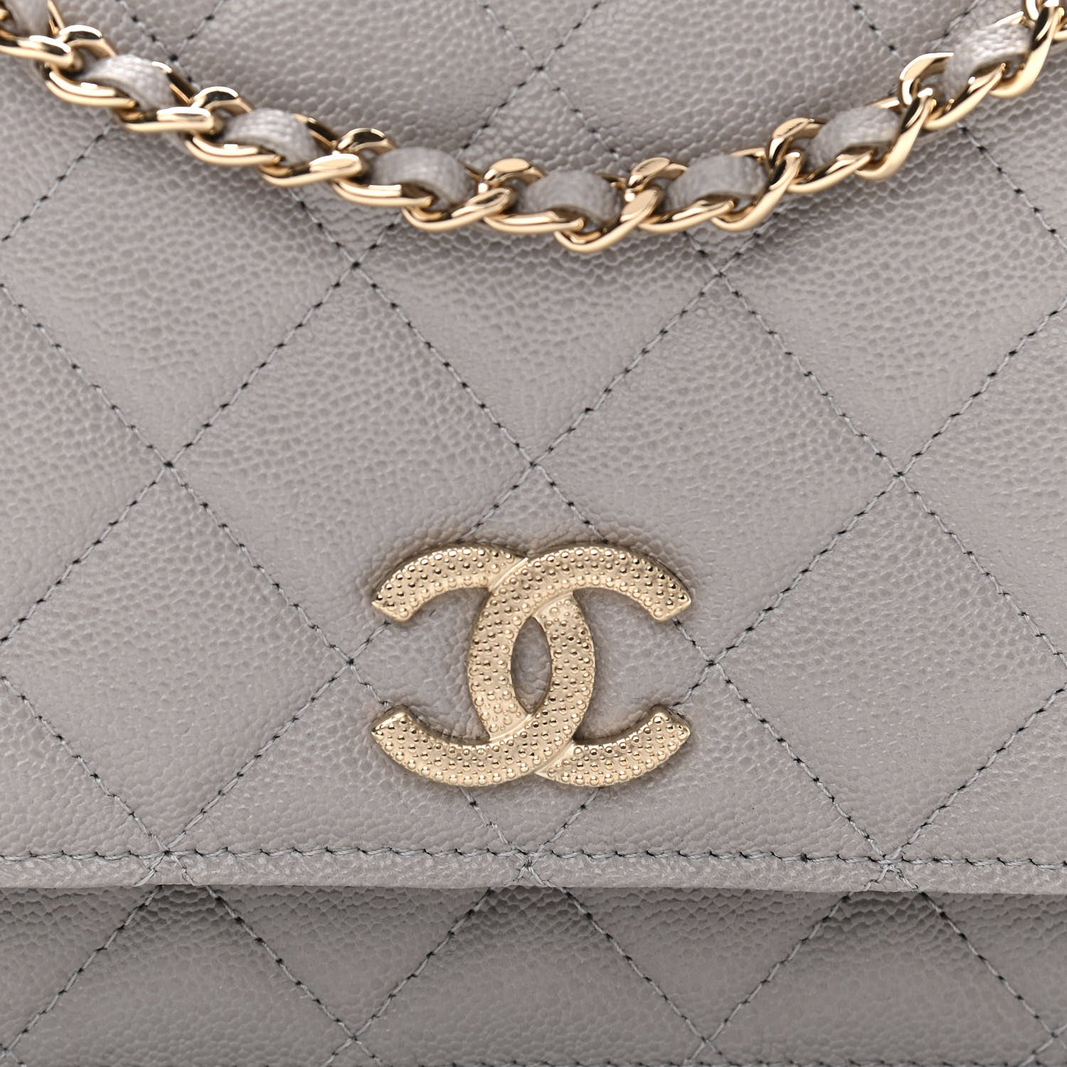 Chanel Caviar Quilted Studded CC Wallet On Chain WOC Grey 8 of 11