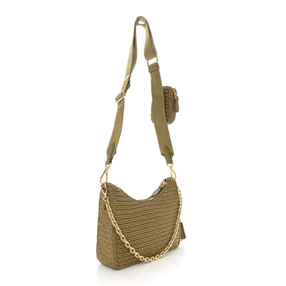Prada Yarn Raffia Effect Crochet Re-Edition 2005 Shoulder Bag Olive Green 3 of 11