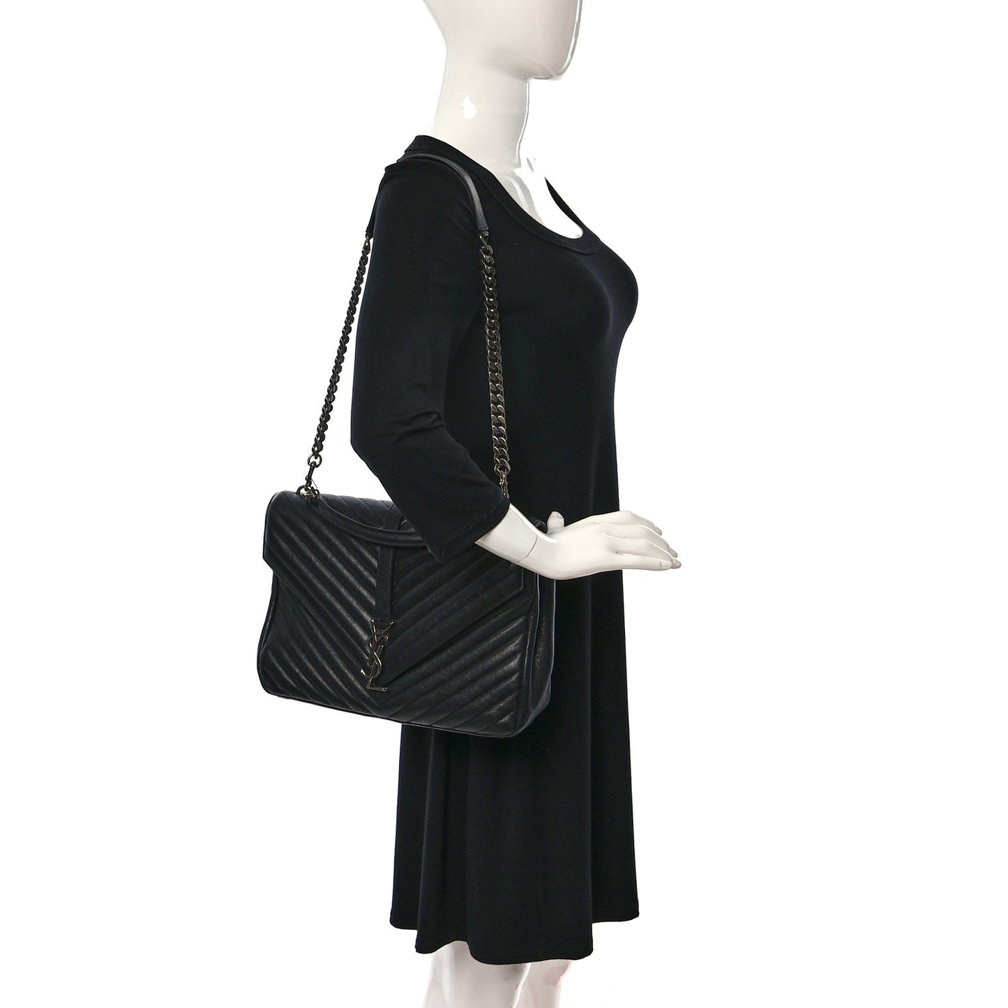 Sheepskin Matelasse Chevron Monogram Large College Satchel Black