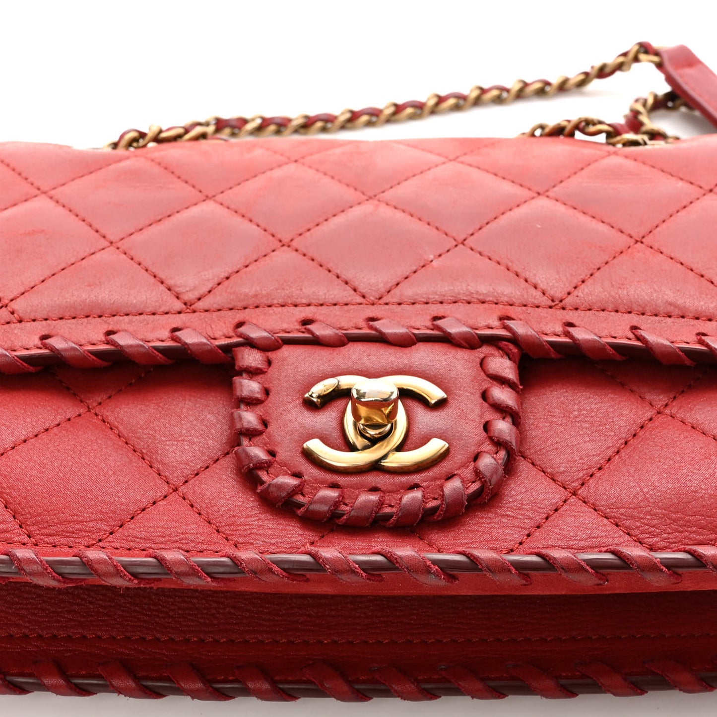 Iridescent Calfskin Small Happy Stitch Flap Red
