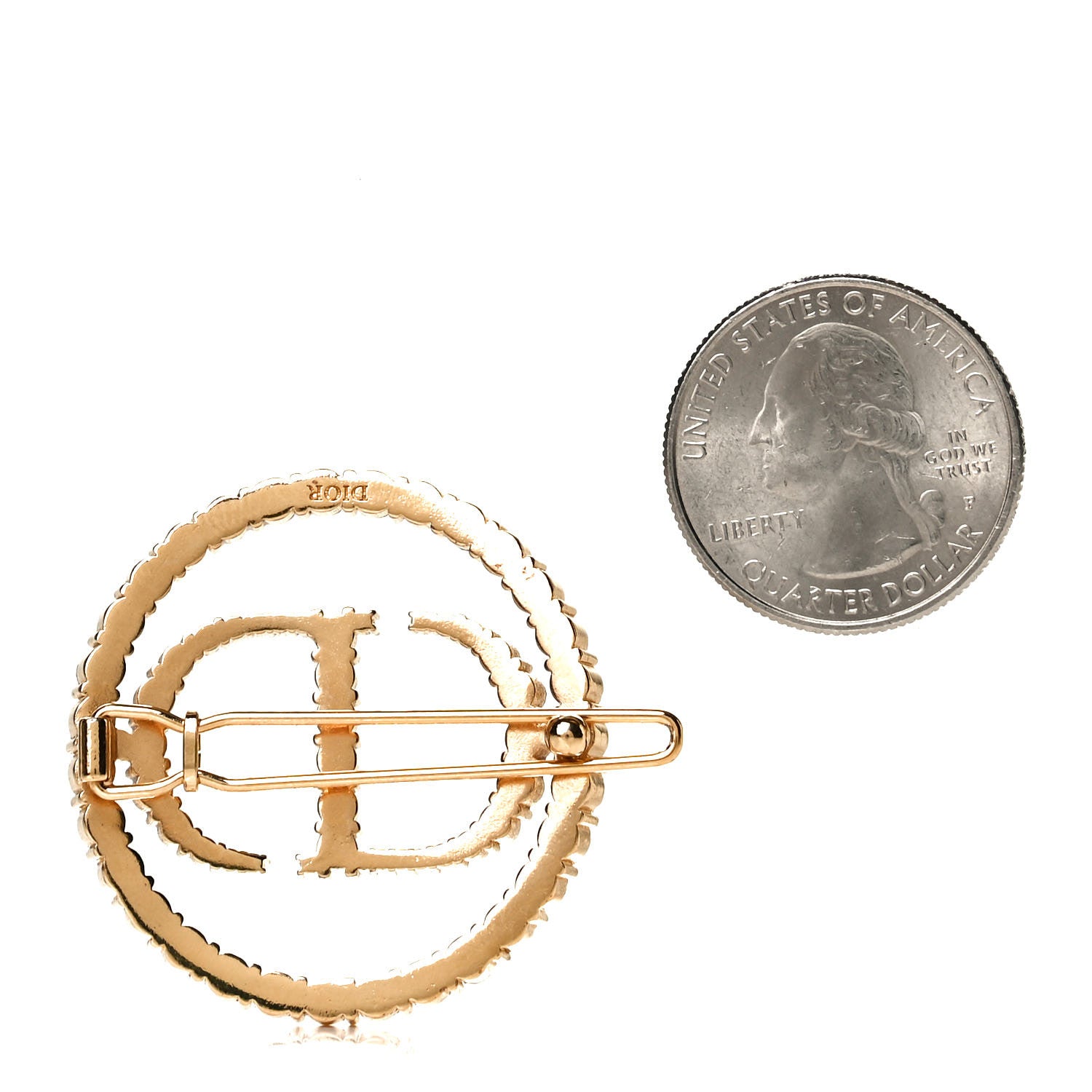 Christian Dior Metal Crystal CD Logo Barrette Gold 2 of 3