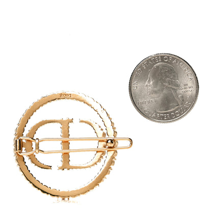 Christian Dior Metal Crystal CD Logo Barrette Gold 2 of 3