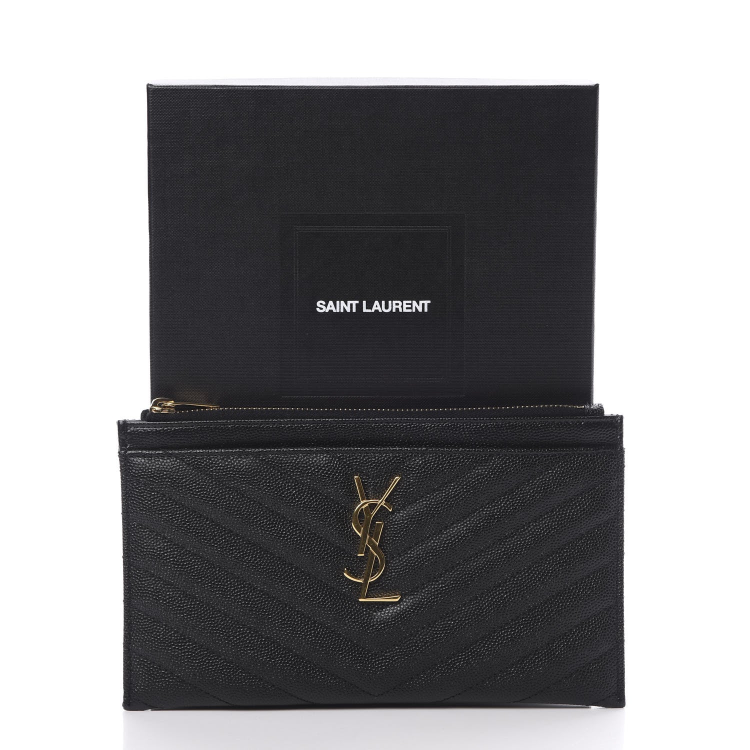 Saint Laurent Grain De Poudre Chevron Monogram Bill Pouch Black 8 of 8