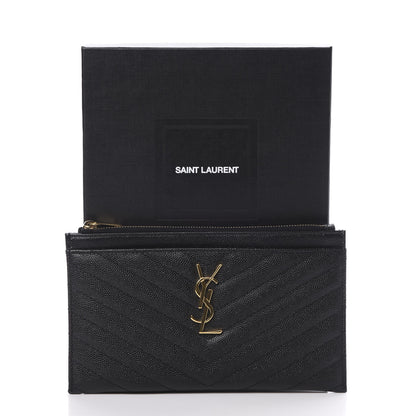Saint Laurent Grain De Poudre Chevron Monogram Bill Pouch Black 8 of 8