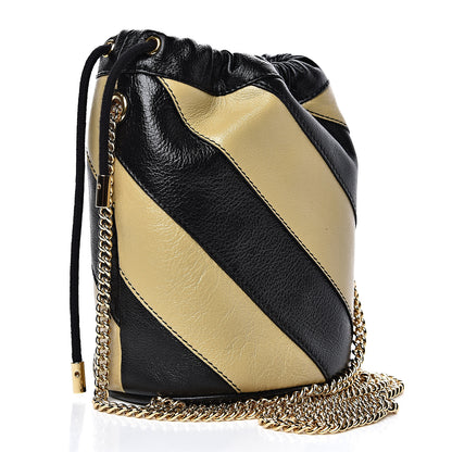 Gucci Calfskin Diagonal Striped Mini Zumi Bucket Bag Black Beige 2 of 8