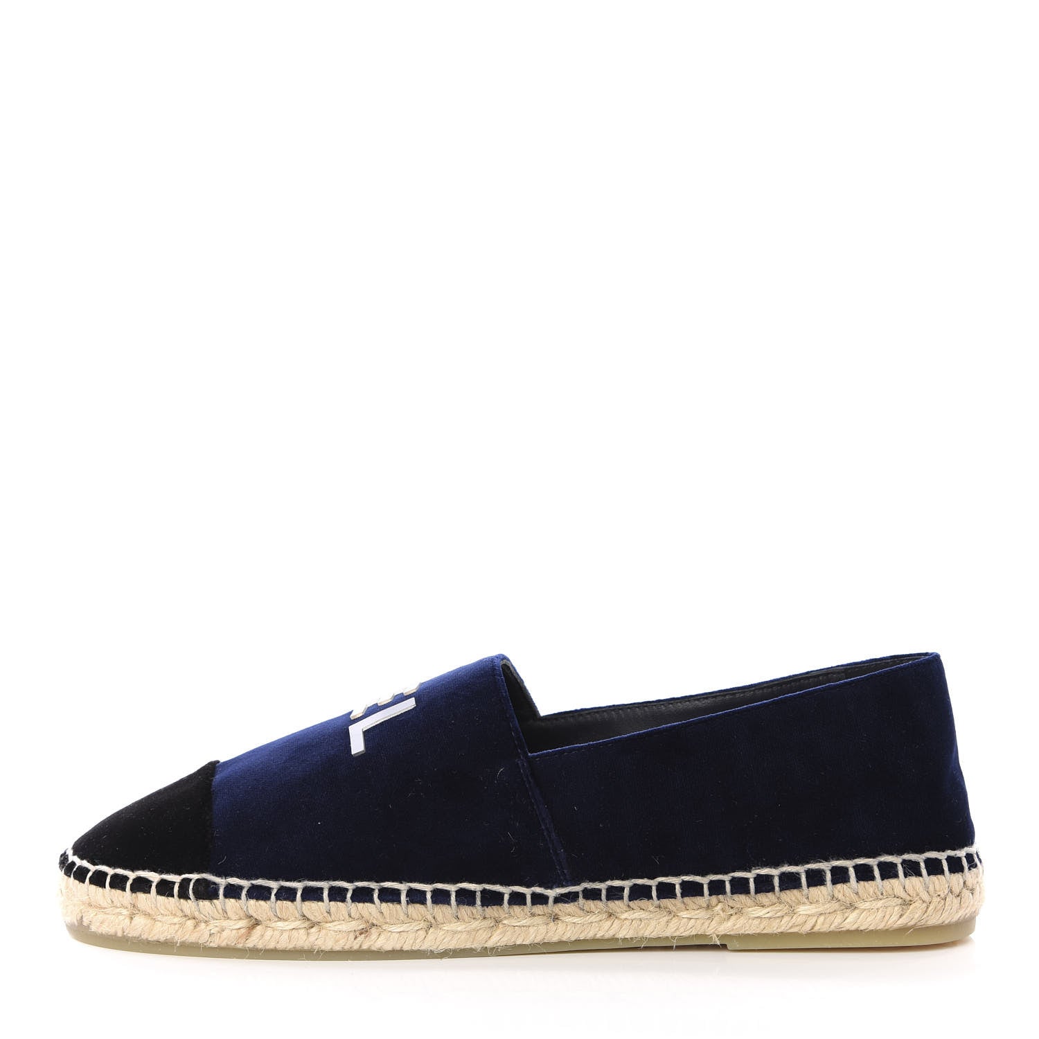 Chanel Velvet Logo Espadrilles 39 Navy Black 1 of 10