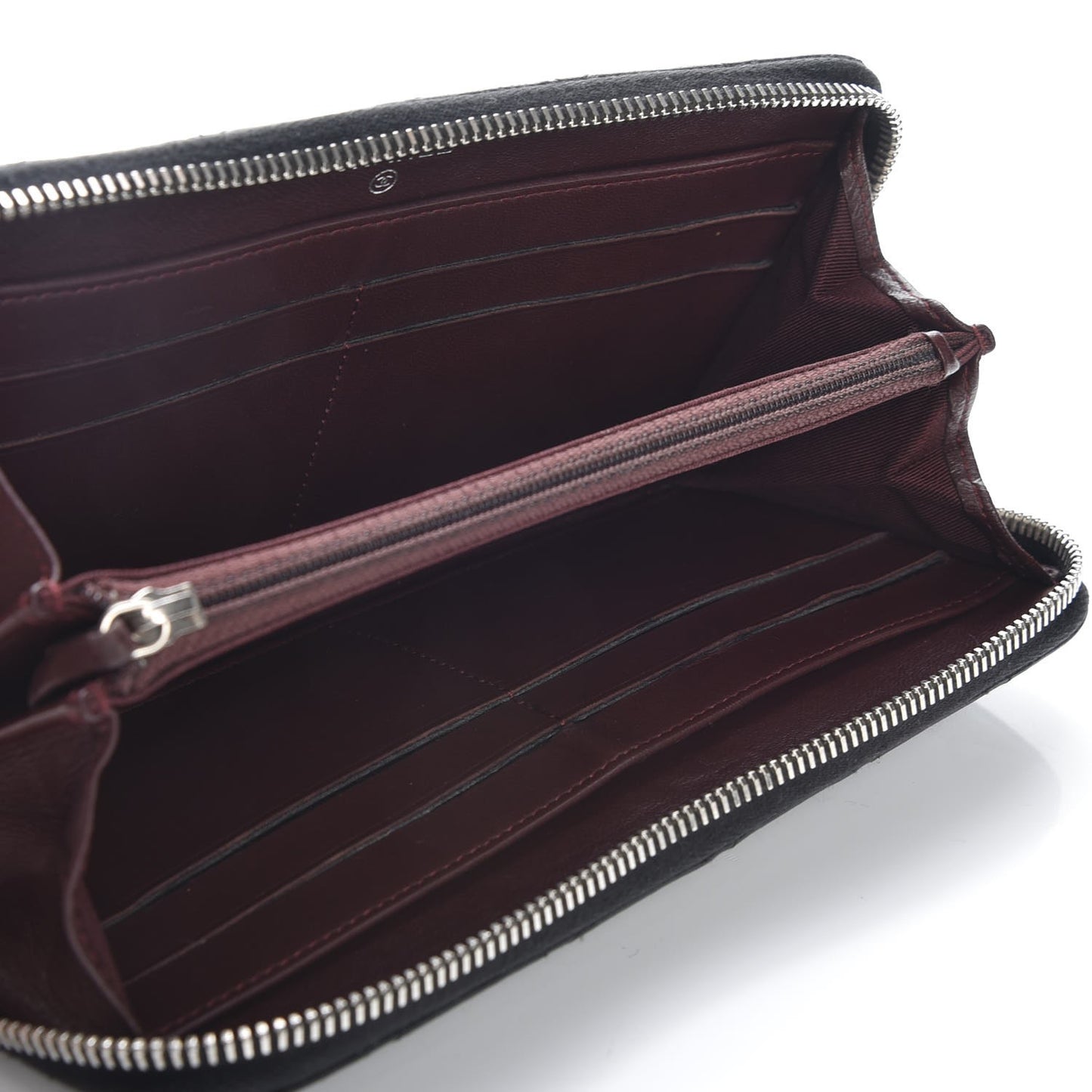 Lambskin Quilted Large Gusset Zip Around Wallet Black