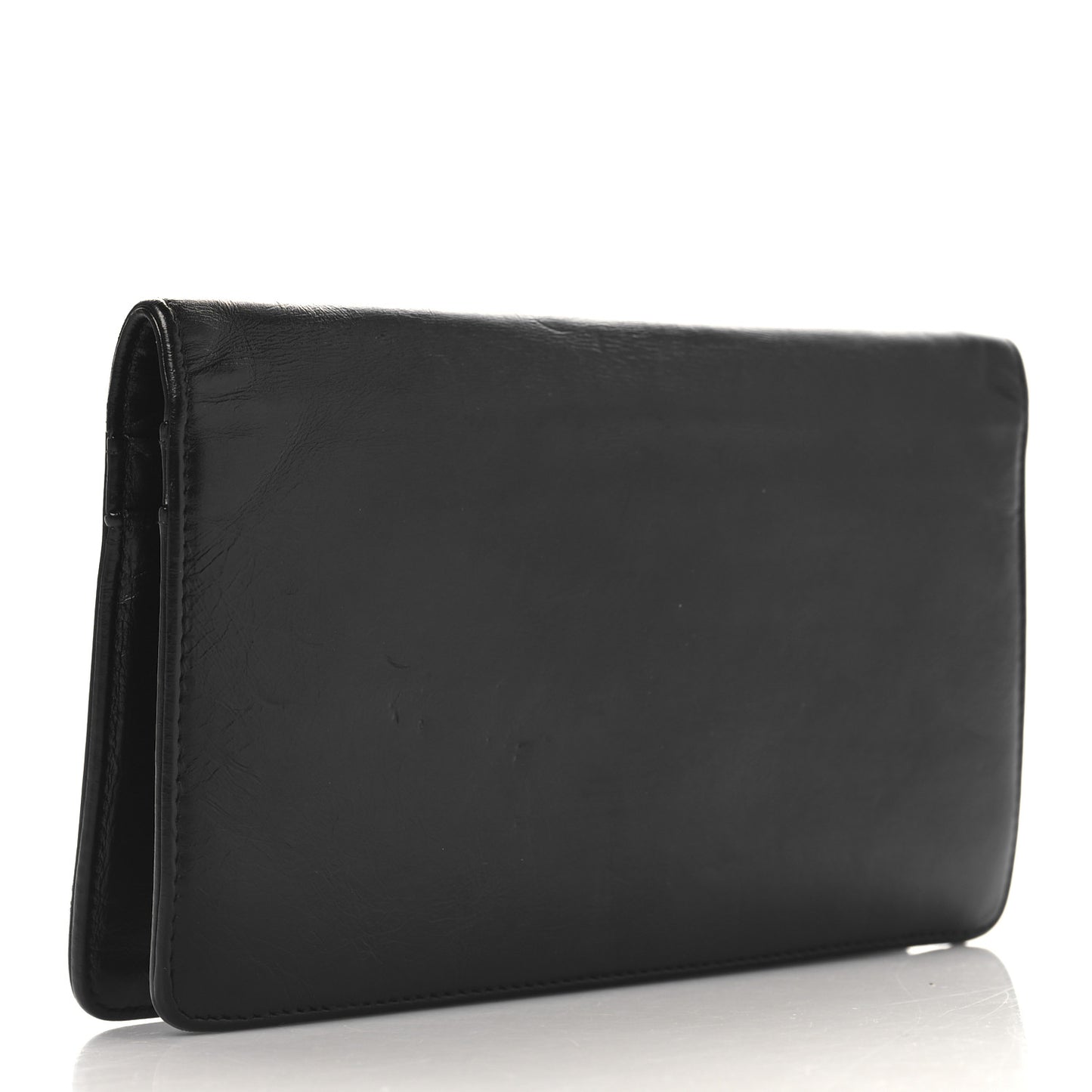 Lambskin Bow Stitched CC Yen Wallet Black