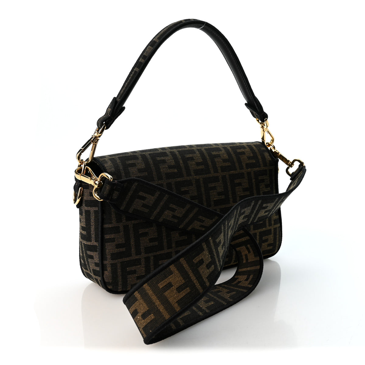 Fendi Fabric Jacquard FF 1974 Medium Baguette Tobacco Moro Black 3 of 10