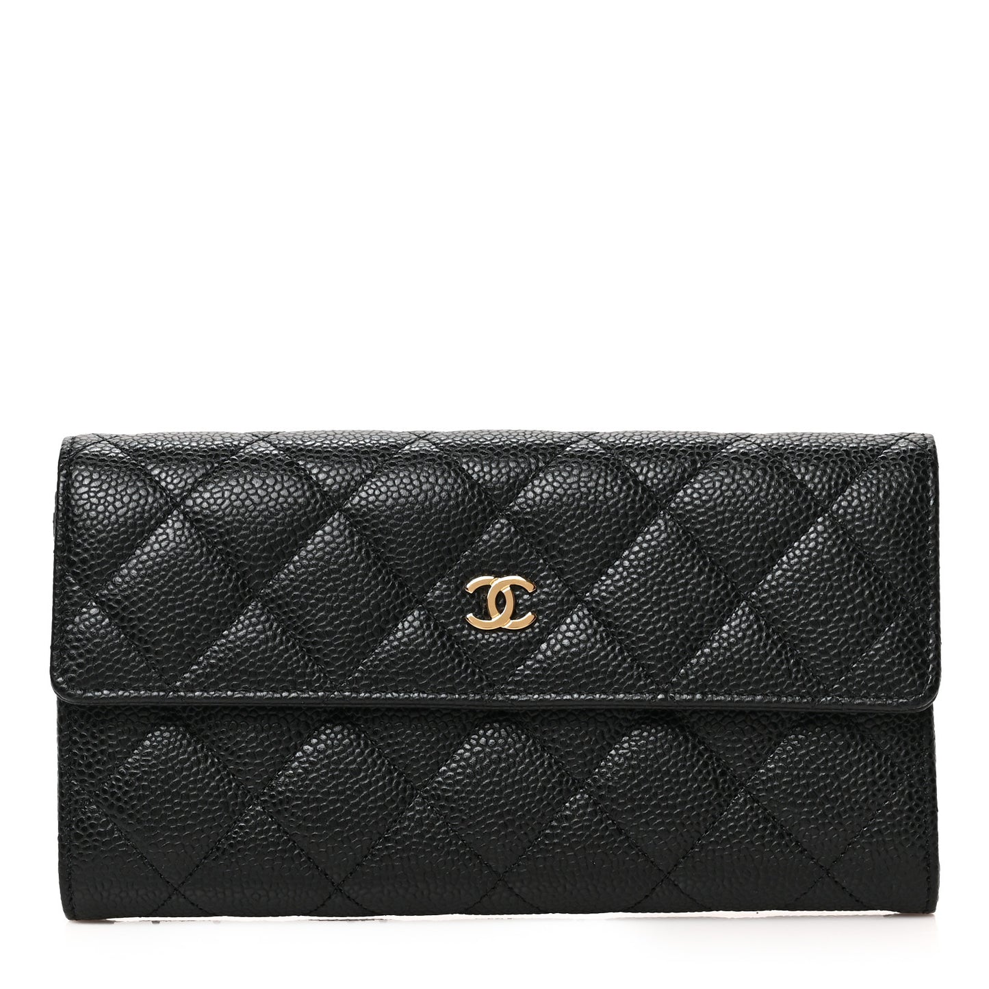 Caviar Quilted Large Gusset Flap Wallet Black