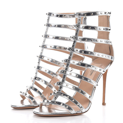 Valentino Garavani Metallic Nappa Lovestud Caged 105mm Sandals 38 Silver 3 of 8