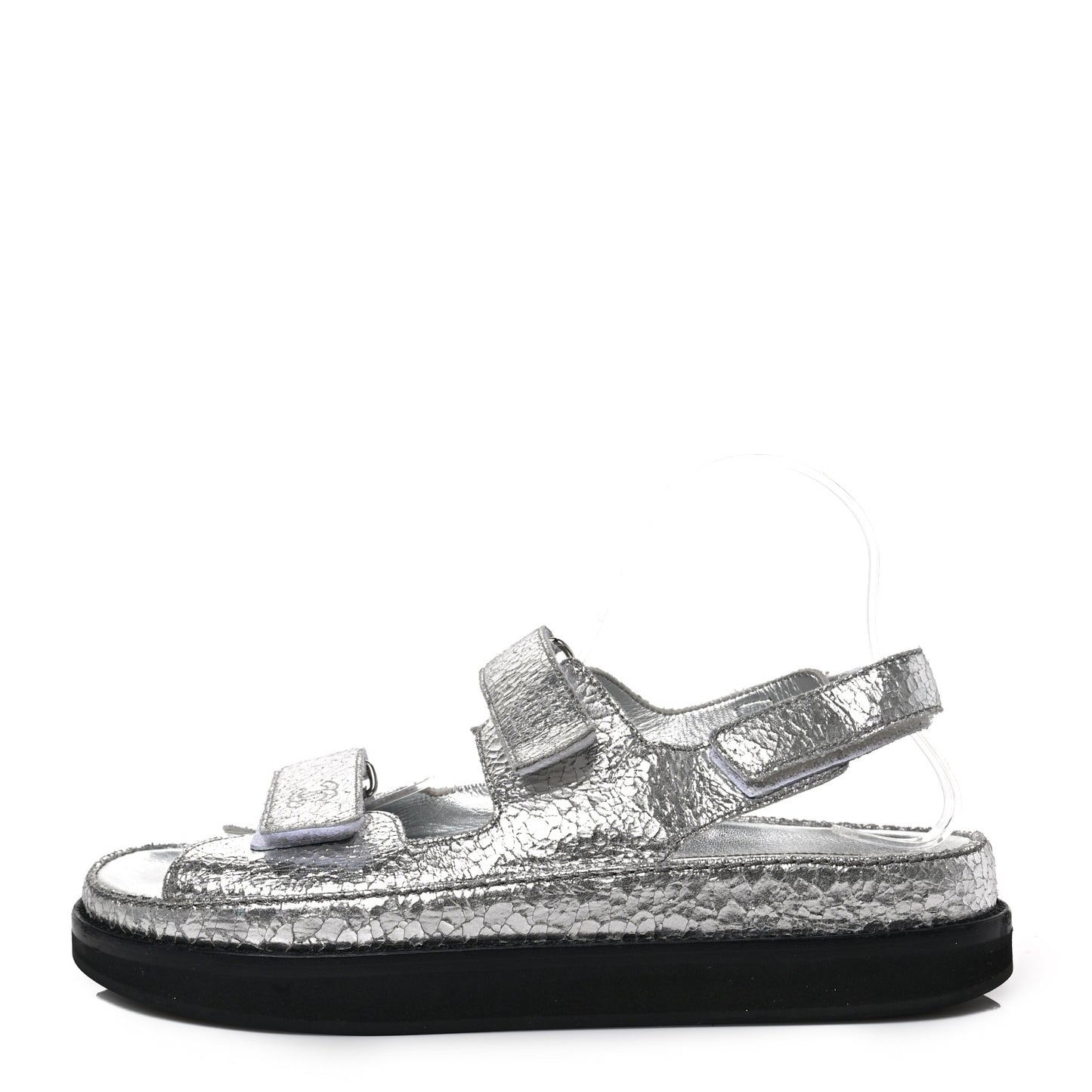 Metallic Crackled Calfskin Velcro Dad Sandals 40.5 Silver