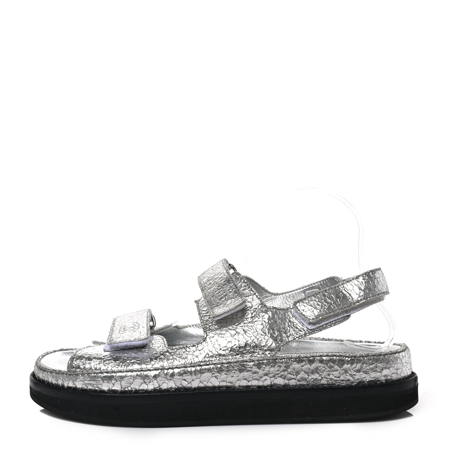 Chanel Metallic Crackled Calfskin Velcro Dad Sandals 40.5 Silver 1 of 6