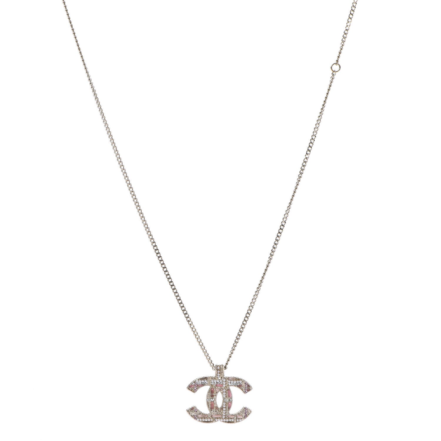Chanel Resin Crystal Pearl Tweed Effect CC Necklace Gold Pink 1 of 5