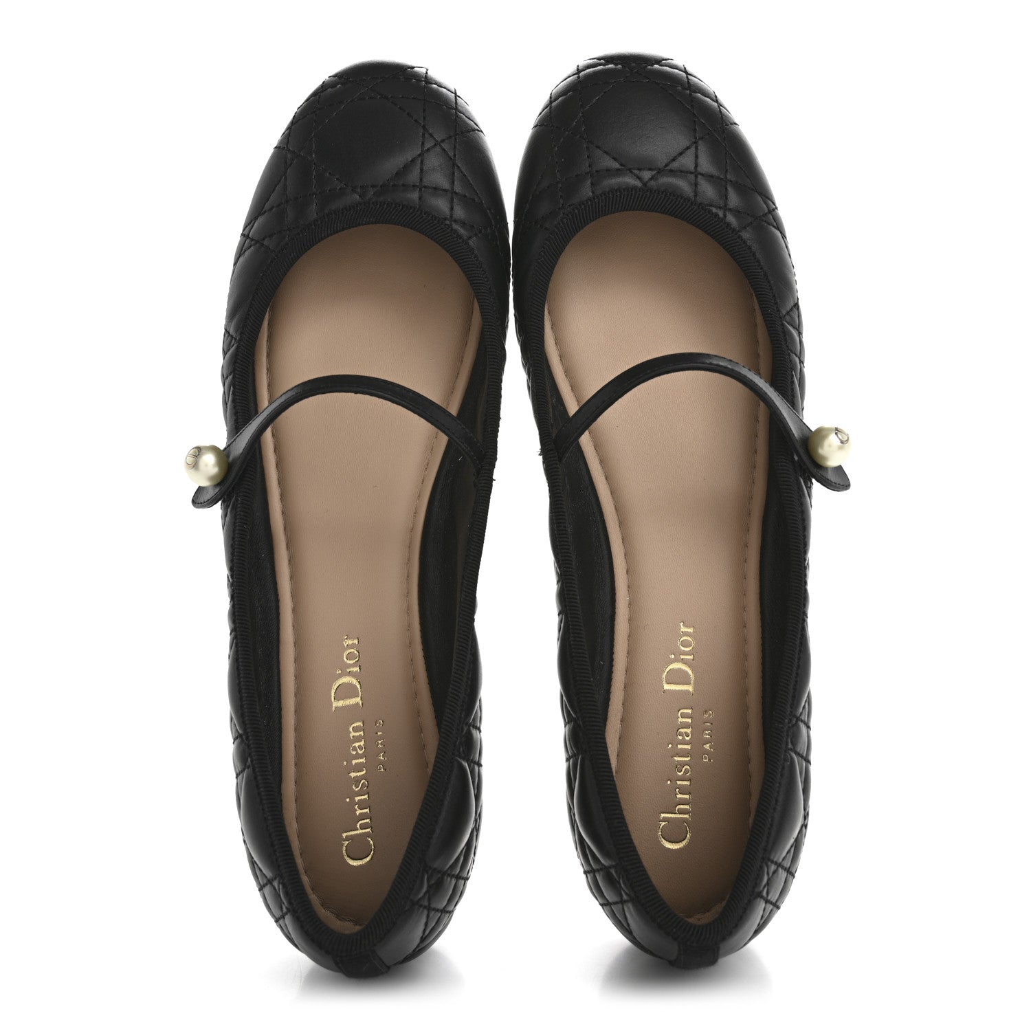 Christian Dior Calfskin Cannage Pearl Ballet Flats 38.5 Black 2 of 9