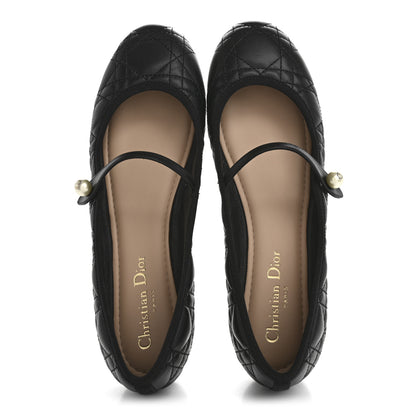 Christian Dior Calfskin Cannage Pearl Ballet Flats 38.5 Black 2 of 9