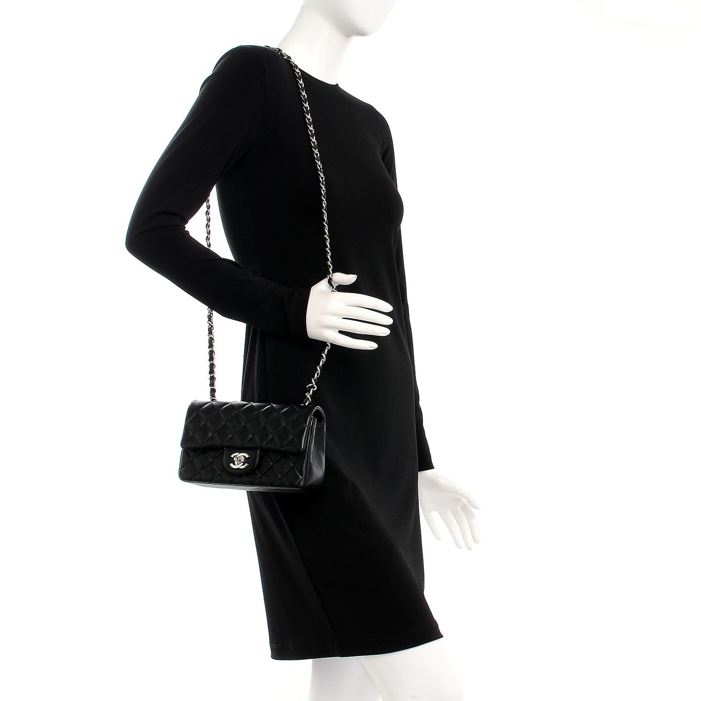 Lambskin Quilted Mini Rectangular Flap Black