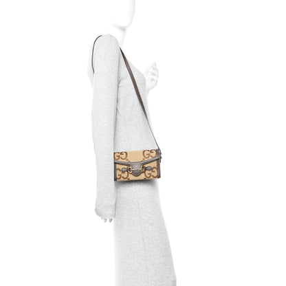 Gucci Monogram Jumbo GG Textured Dollar Calfskin Mini Horsebit 1955 Shoulder Bag Camel Ebony New Acero 2 of 13