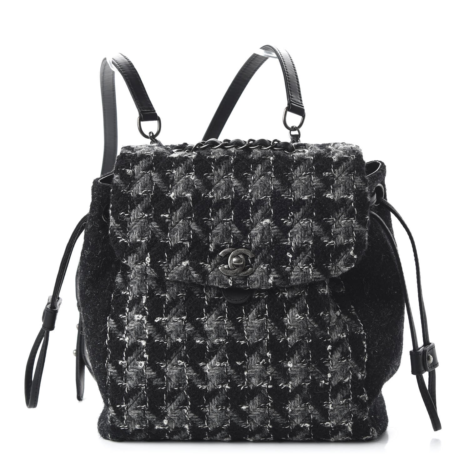 Chanel Tweed Drawstring Backpack Black Grey White 1 of 9