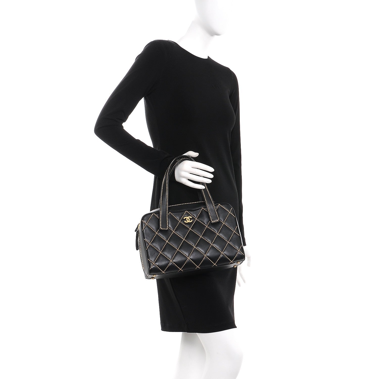 Chanel Calfskin Wild Stitch Top Handle Bag Black 2 of 9