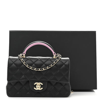 Chanel Lambskin Quilted Bi-Color Mini Top Handle Rectangular Flap Black Lilac 11 of 11