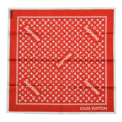 Louis Vuitton X SUPREME Cotton Monogram Bandana Scarf Red 1 of 5