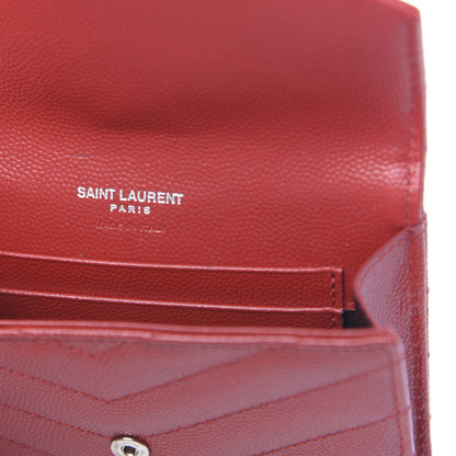 Saint Laurent Grain De Poudre Matelasse Chevron Small Monogram Envelope Wallet New Red 6 of 7