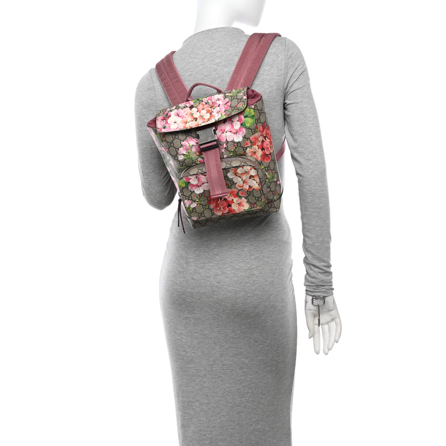 GG Supreme Monogram Blooms Small Single Buckle Backpack Beige Multicolor Dry Rose