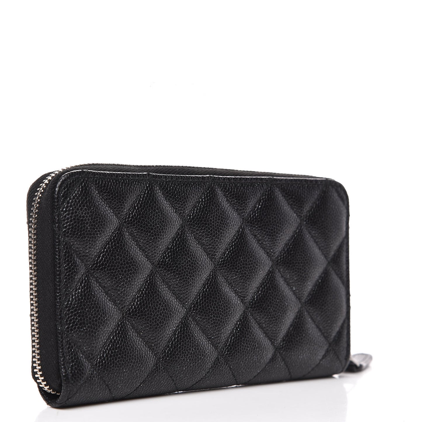 Iridescent Caviar Quilted Medium Zip Around Wallet Black