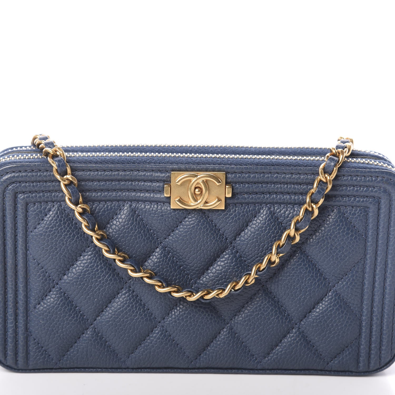 Chanel Caviar Quilted Small Boy Clutch With Chain Blue 10 of 12
