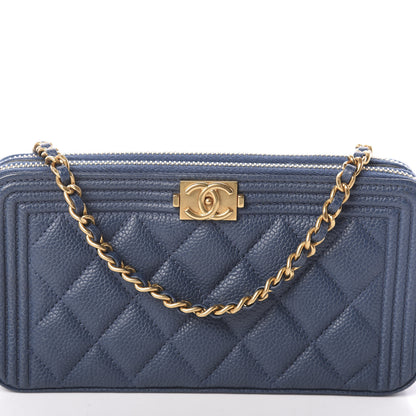 Chanel Caviar Quilted Small Boy Clutch With Chain Blue 10 of 12