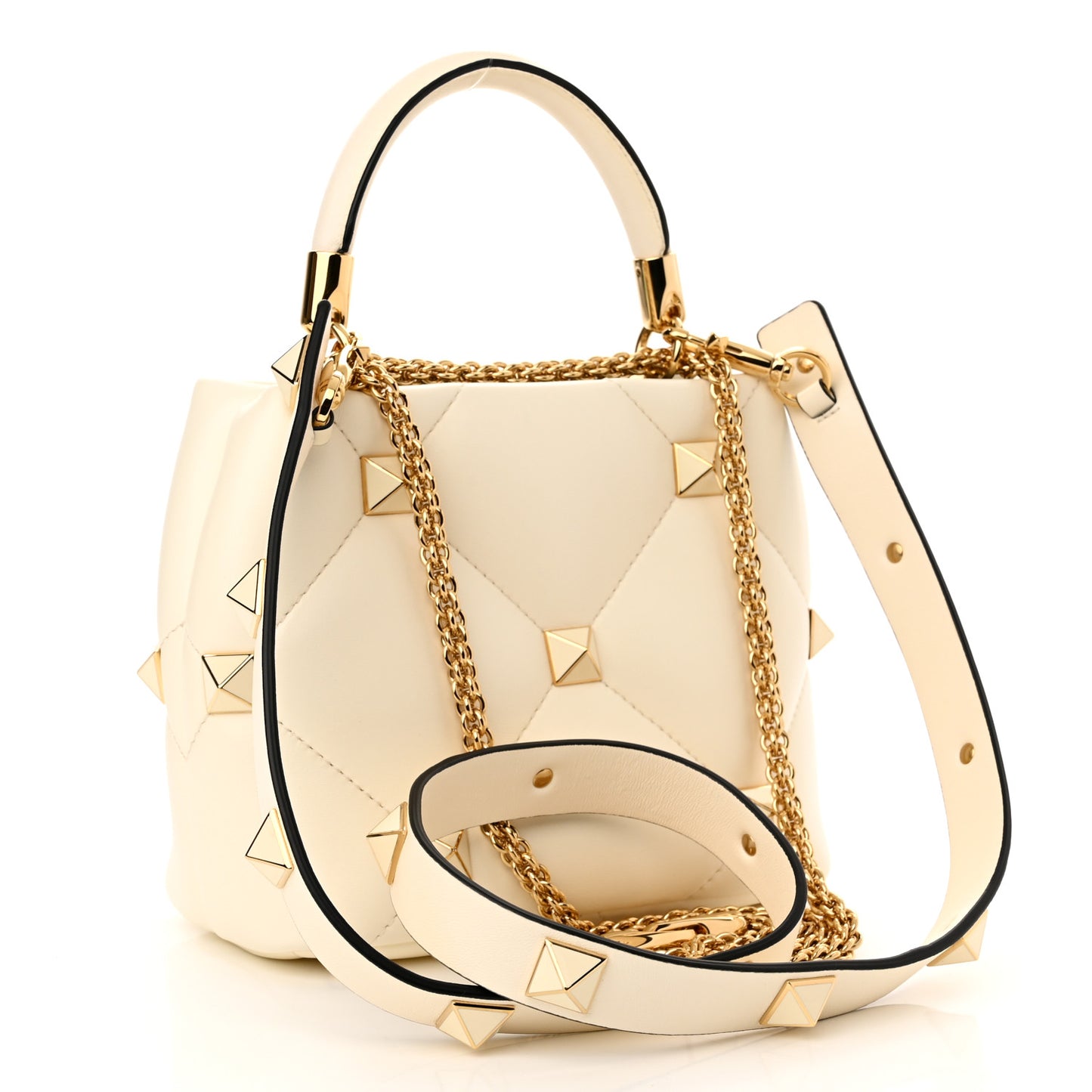 Nappa Enamel Small Roman Stud The Handle Bag Ivory