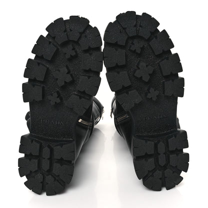 Prada Spazzolato Rois Re-Nylon Metal Triangle Logo Monolith Pouch Pocket 55mm Tall Combat Boots 40 Black 5 of 9