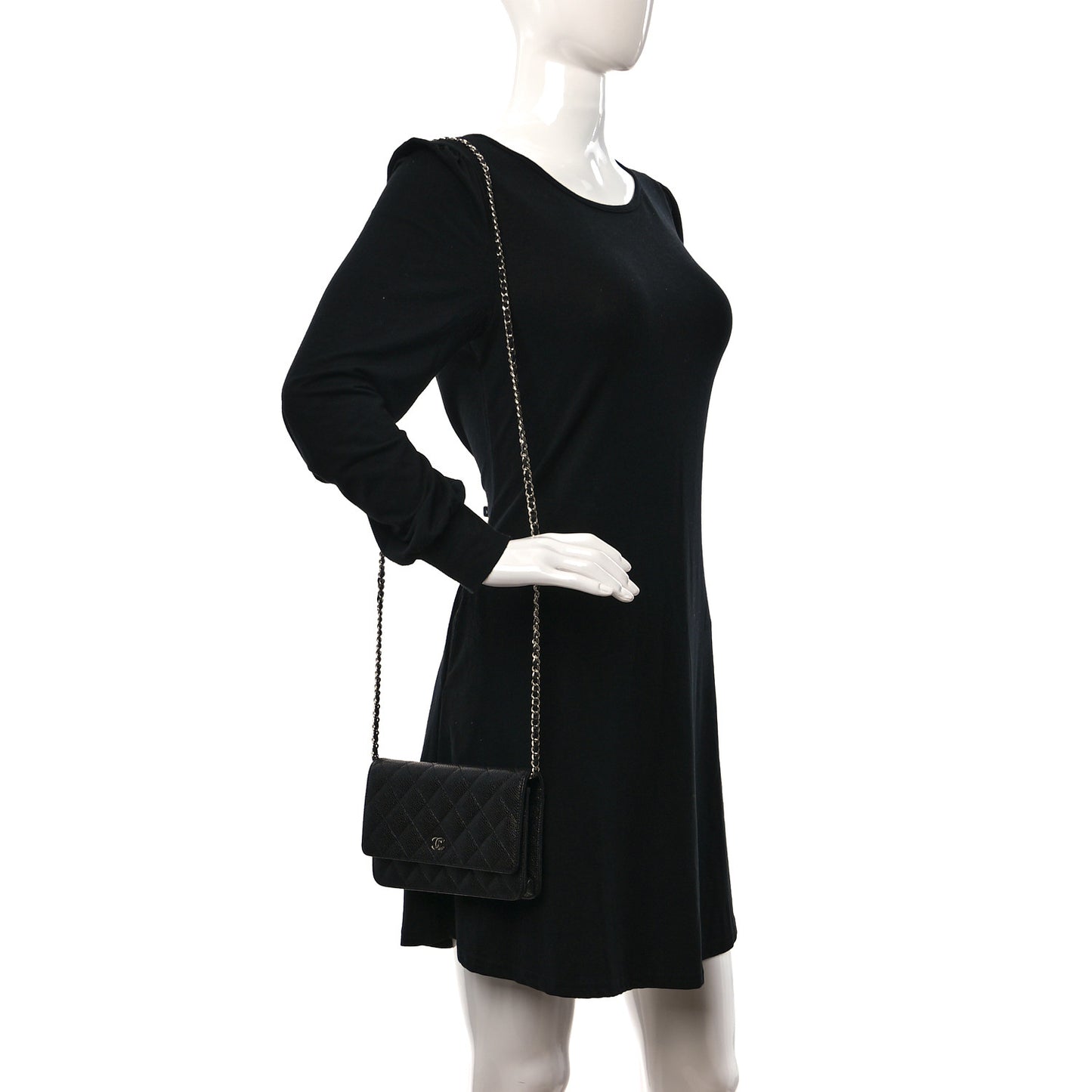 Caviar Quilted Wallet on Chain WOC Black