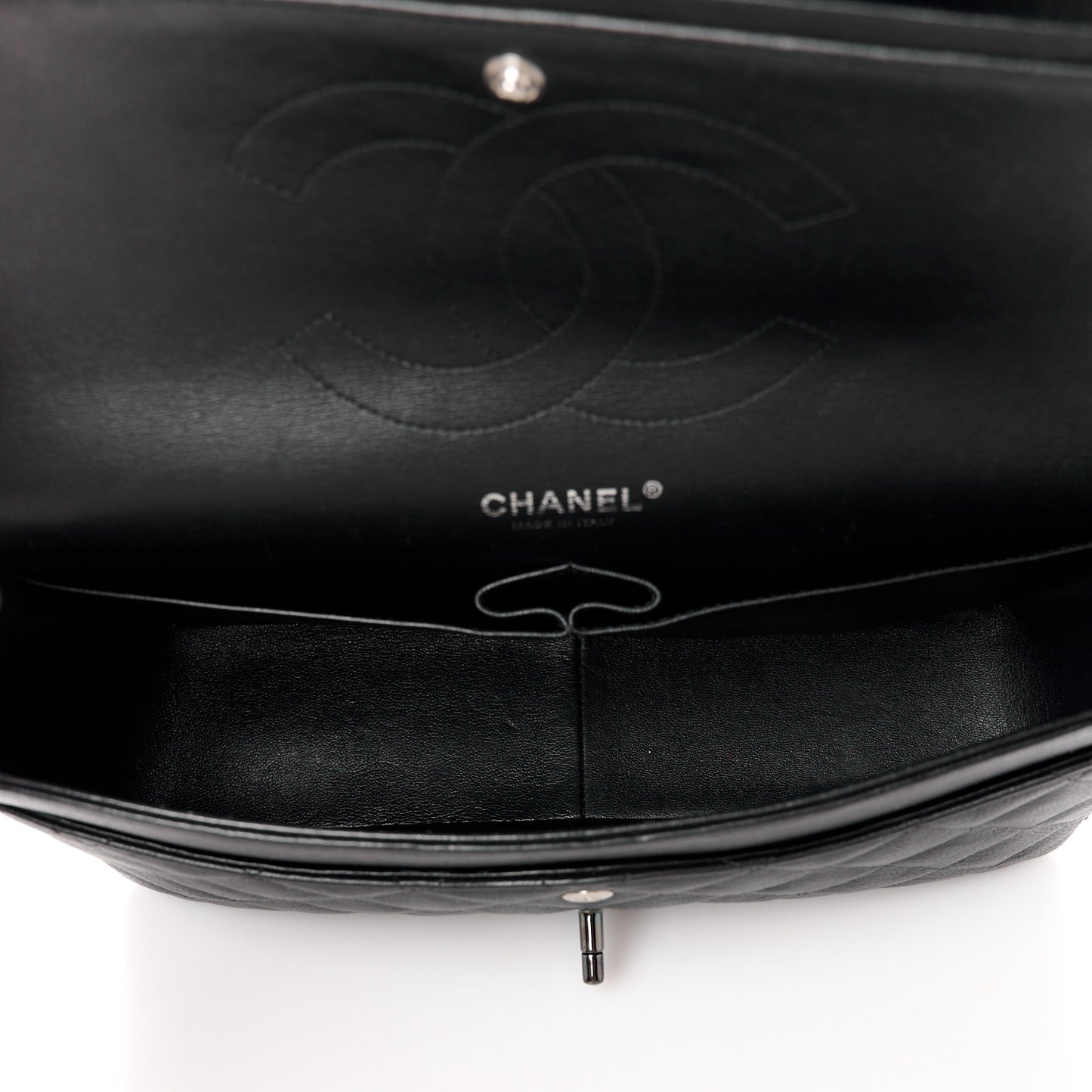 Crumpled Calfskin Quilted Jumbo Double Flap So Black