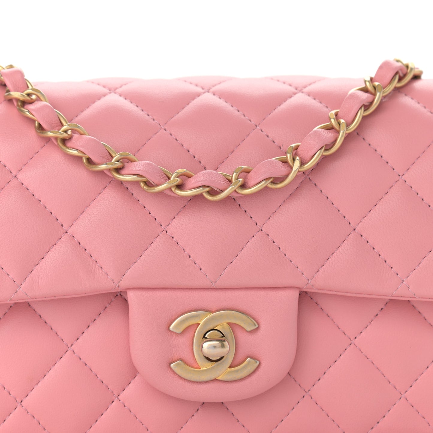Lambskin Quilted Mini Rectangular Flap Pink