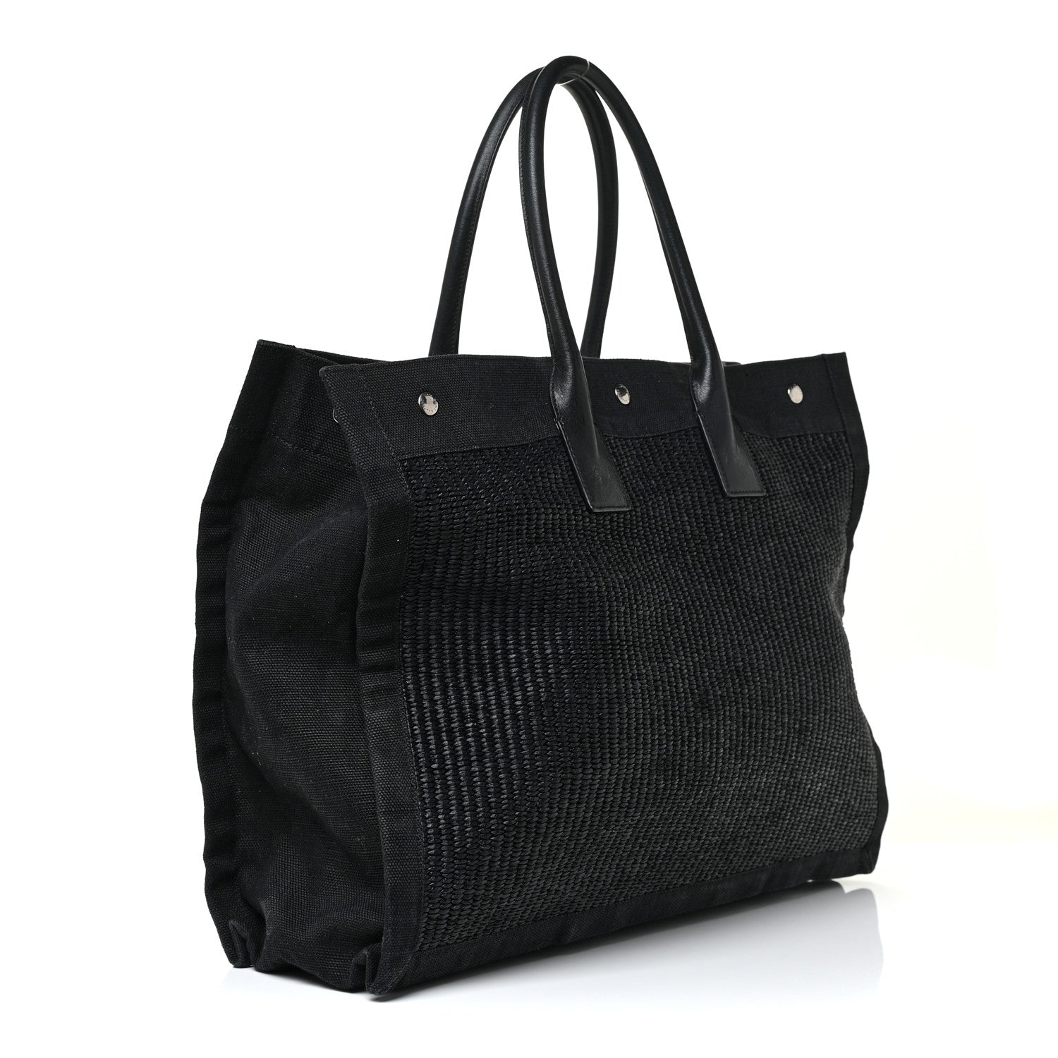 Saint Laurent Raffia Linen Calfskin Rive Gauche Tote Black 3 of 18