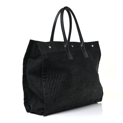 Saint Laurent Raffia Linen Calfskin Rive Gauche Tote Black 3 of 18