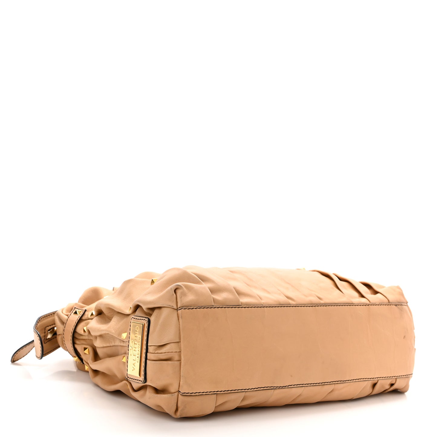 Lambskin Pleated Studded Maizeon Tote Tan