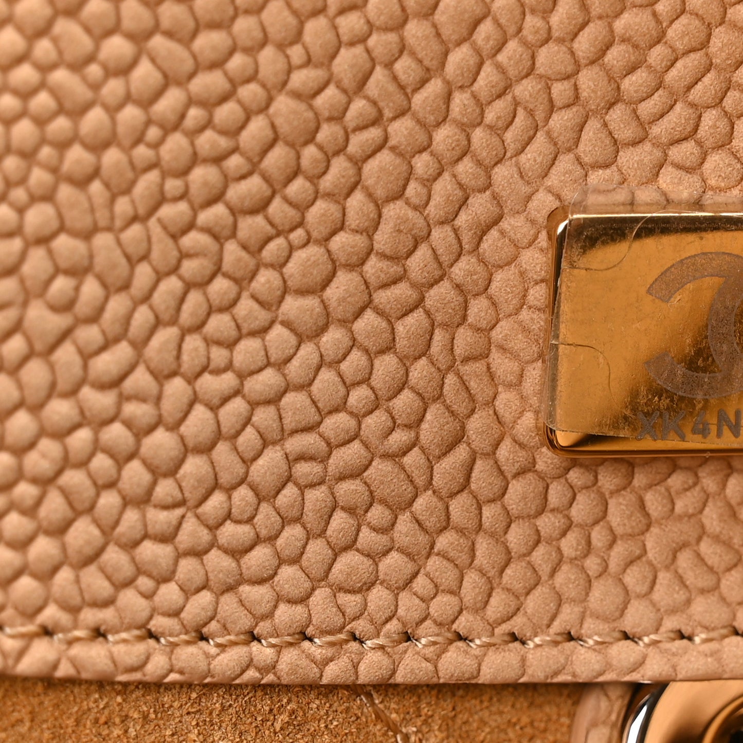 Grained Nubuck Calfskin Quilted Maxi Shopping Bag Beige