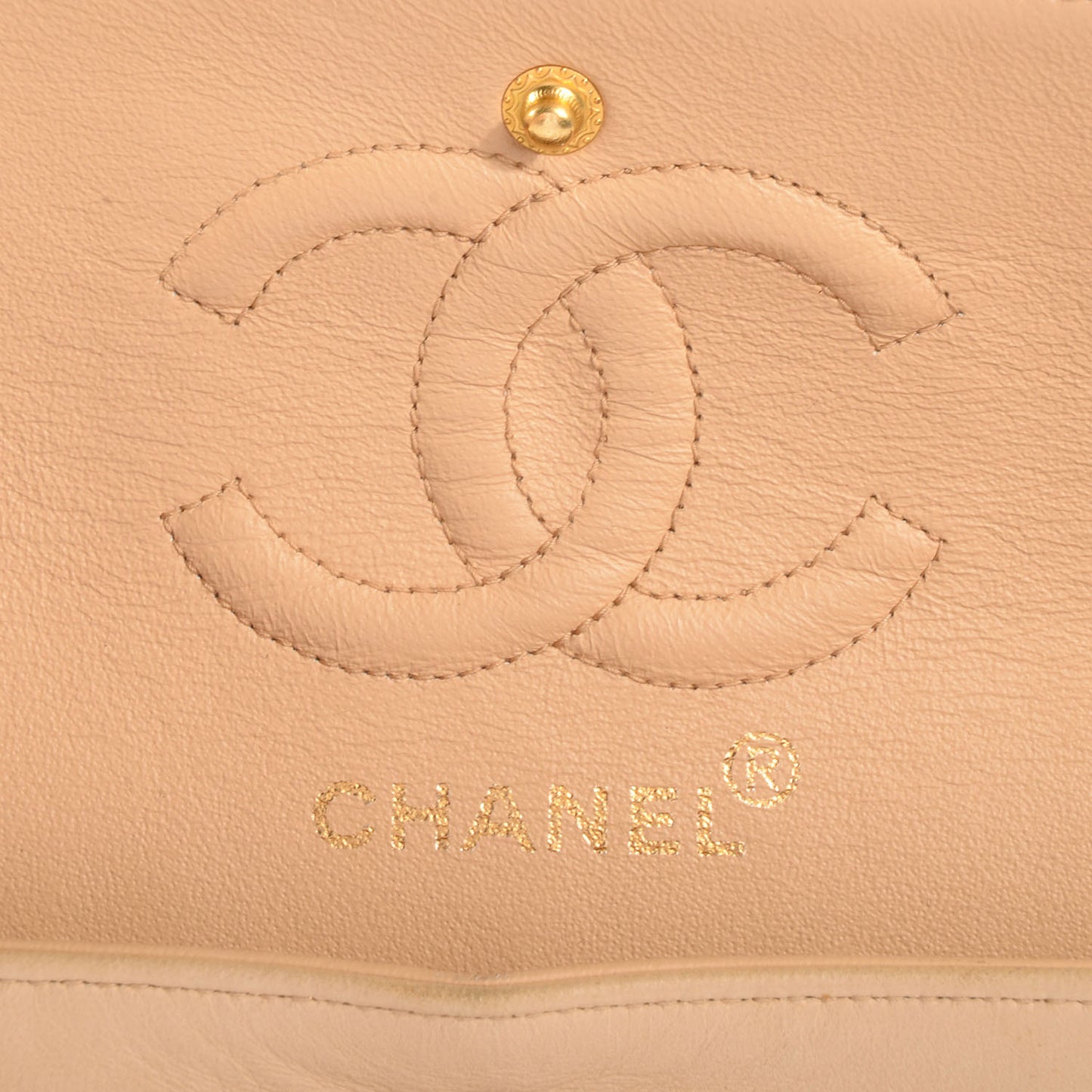Lambskin Quilted Small Double Flap Beige