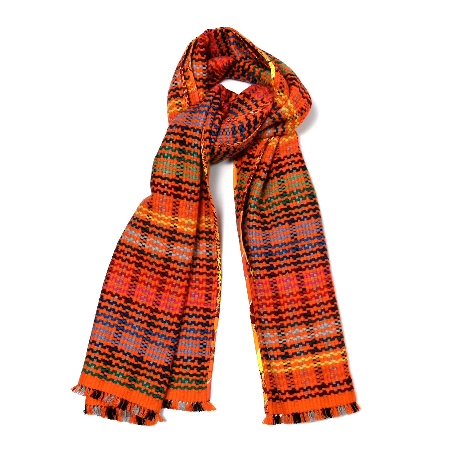 Hermes Cashmere Madras Pixel Stole Orange Multicolore 1 of 4