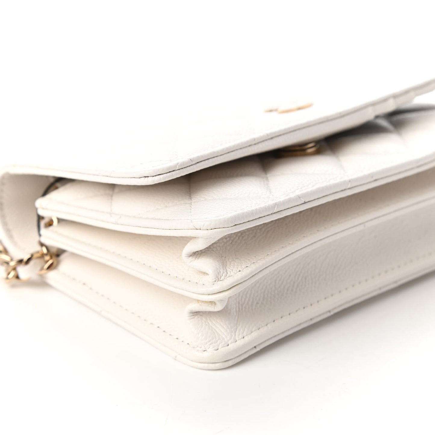 Caviar Quilted Mini Wallet On Chain WOC White