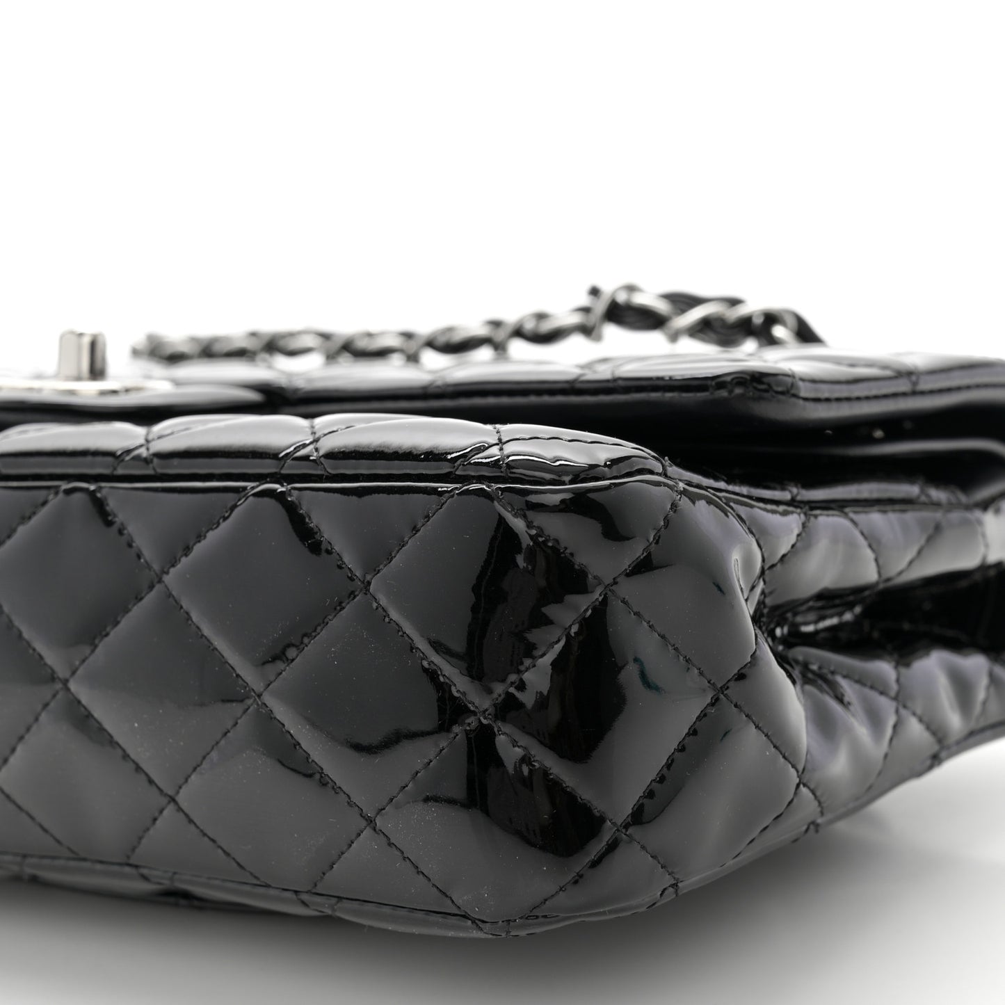 Patent Quilted Medium Double Flap Black