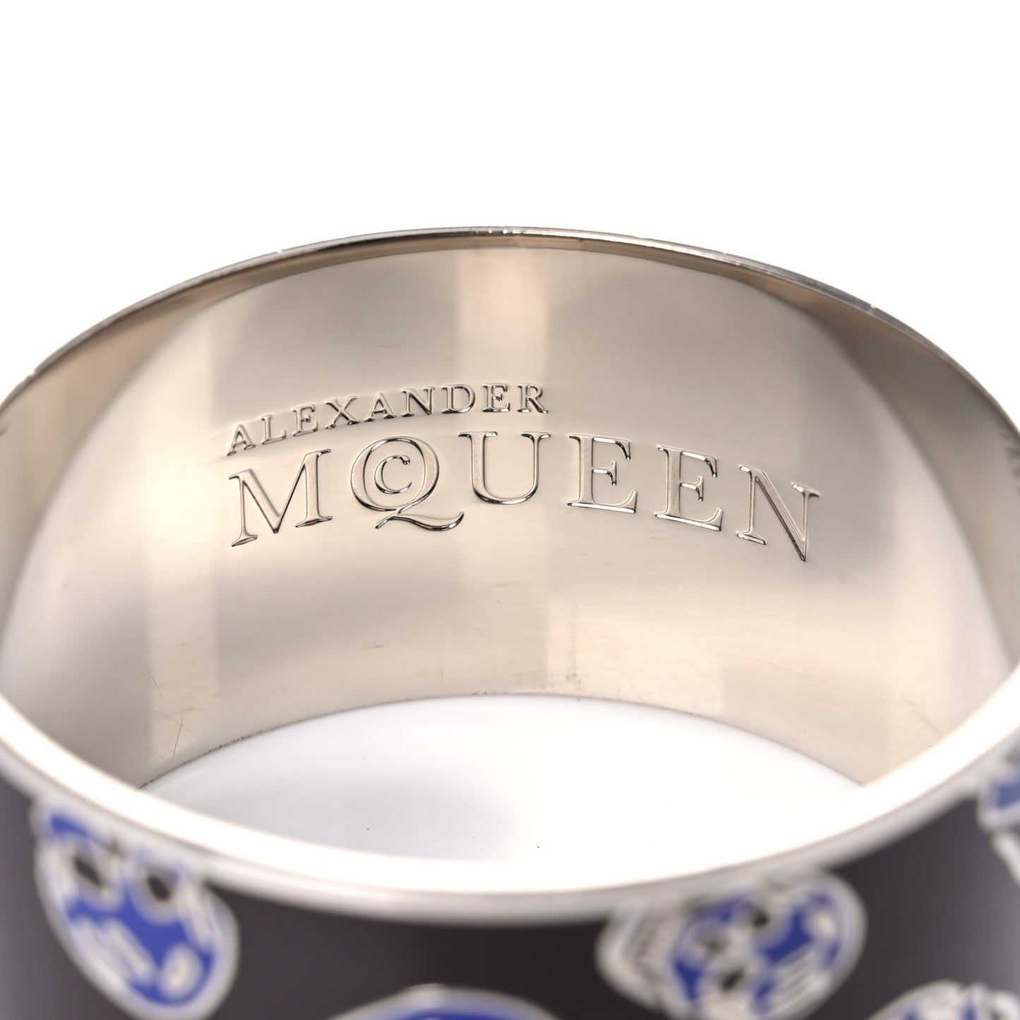 Wide Enamel Skull Bangle Bracelet Brown Blue
