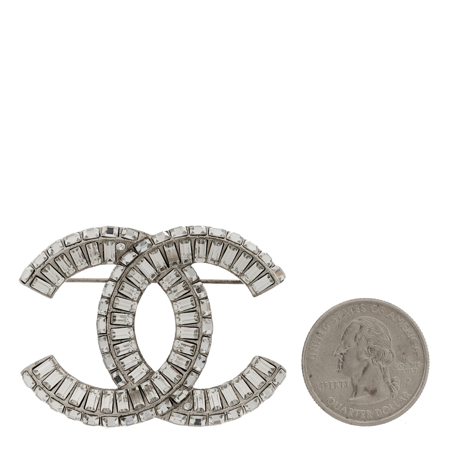 Baguette Crystal CC Brooch Silver